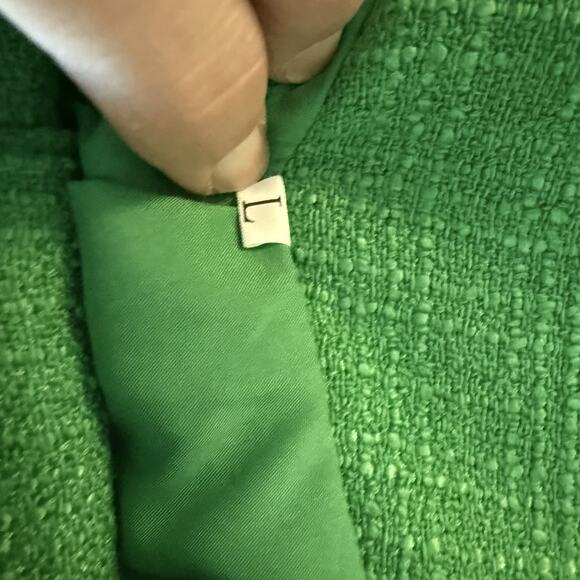 Emerald Green Cropped Tweed Jacket Silver Button Front Pockets Size L - Picture 8 of 9